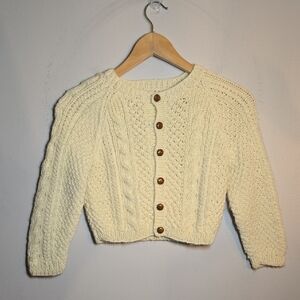 Handmade Cotton Chunky Cable Knit Fisherman Button Front Cardigan Unisex NWOT
